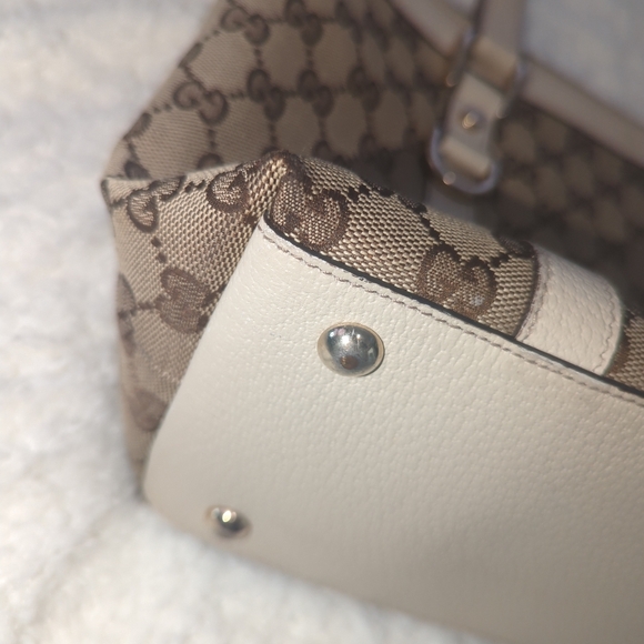 Gucci Monogram Tote GG Abbey Cream Leather Canvas Medium Bag Purse Gift EUC Chic - Picture 5 of 14